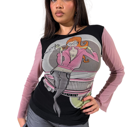 Pop Art Fashion Girl Mesh Net Long Top