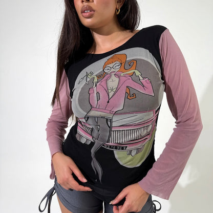 Pop Art Fashion Girl Mesh Net Long Top
