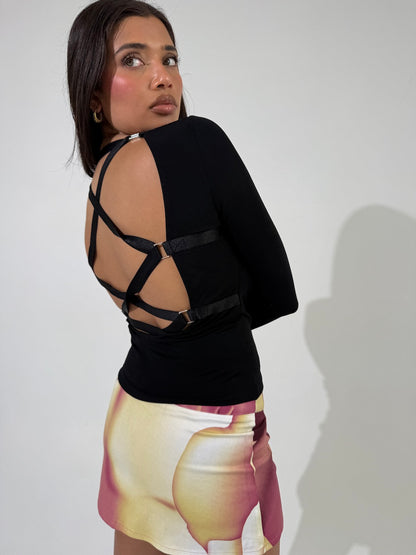 Lace Up Back Long Sleeve Top