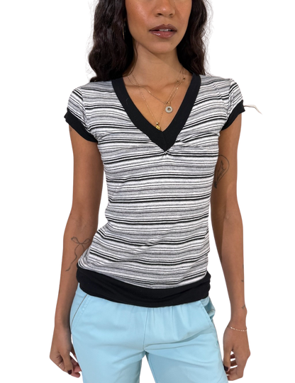 Stripe V Neck Long Line Tee