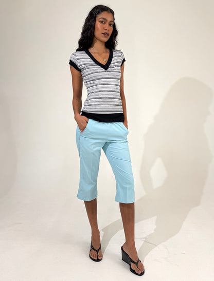 Stripe V Neck Long Line Tee