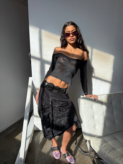 Graphic Mesh Off shoulder Top