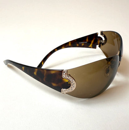 Frameless Brown Diamonte Sunglasses