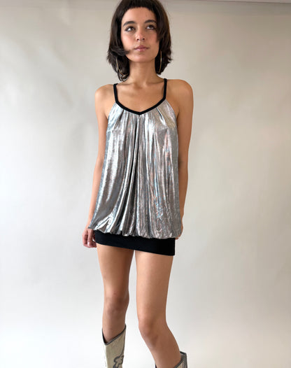 Chrome Silver Metallic Bubble Mini Dress