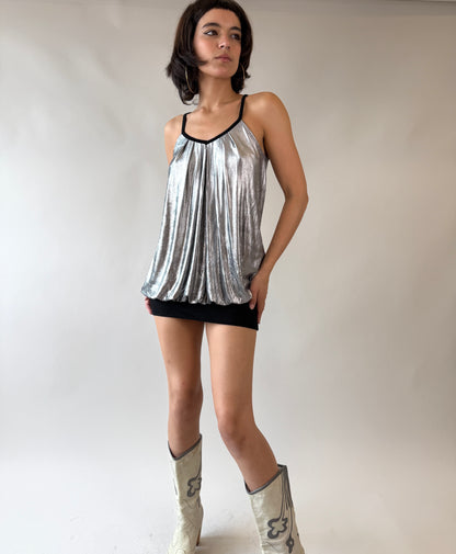 Chrome Silver Metallic Bubble Mini Dress