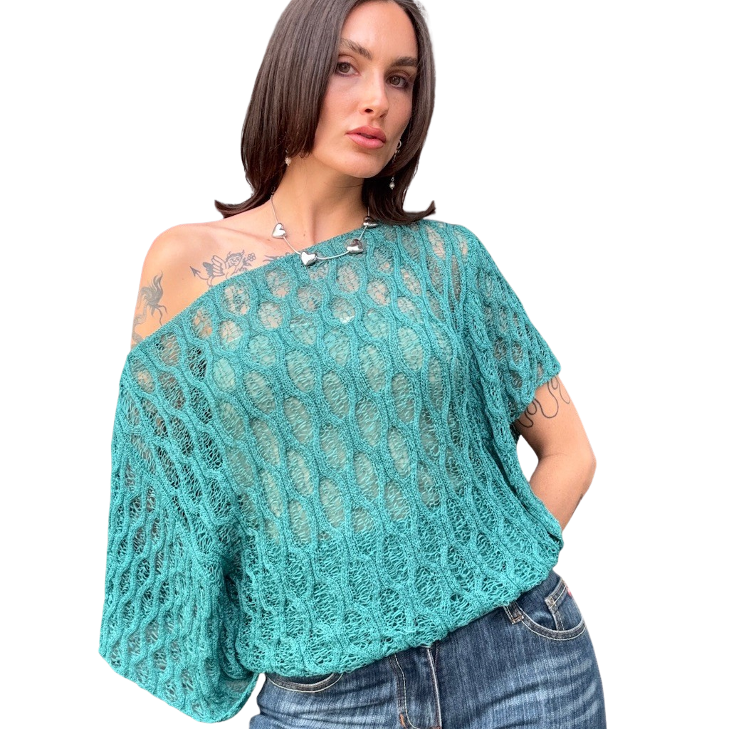 Turquoise Bat Wing Knit Top