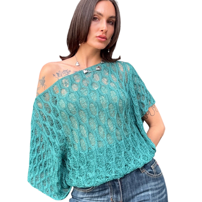 Turquoise Bat Wing Knit Top