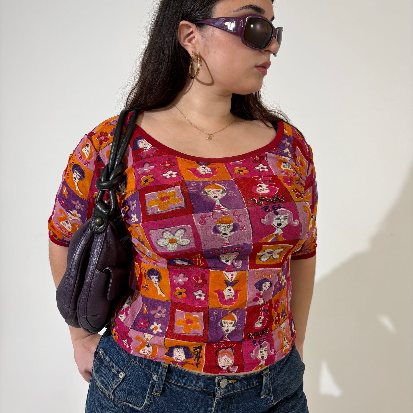 Red 90s Pop Art Mesh Top