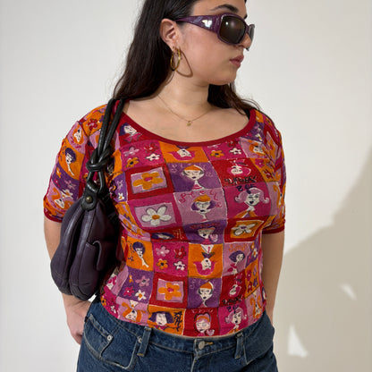 Red 90s Pop Art Mesh Top