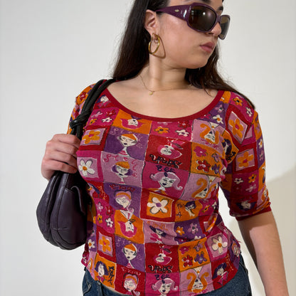 Red 90s Pop Art Mesh Top