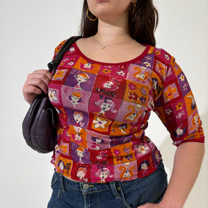 Red 90s Pop Art Mesh Top