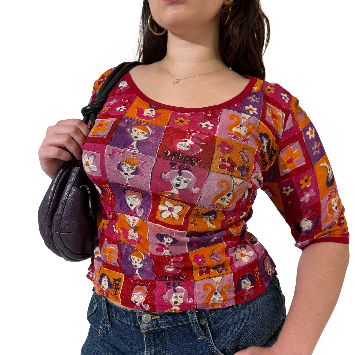 Red 90s Pop Art Mesh Top