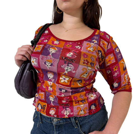 Red 90s Pop Art Mesh Top