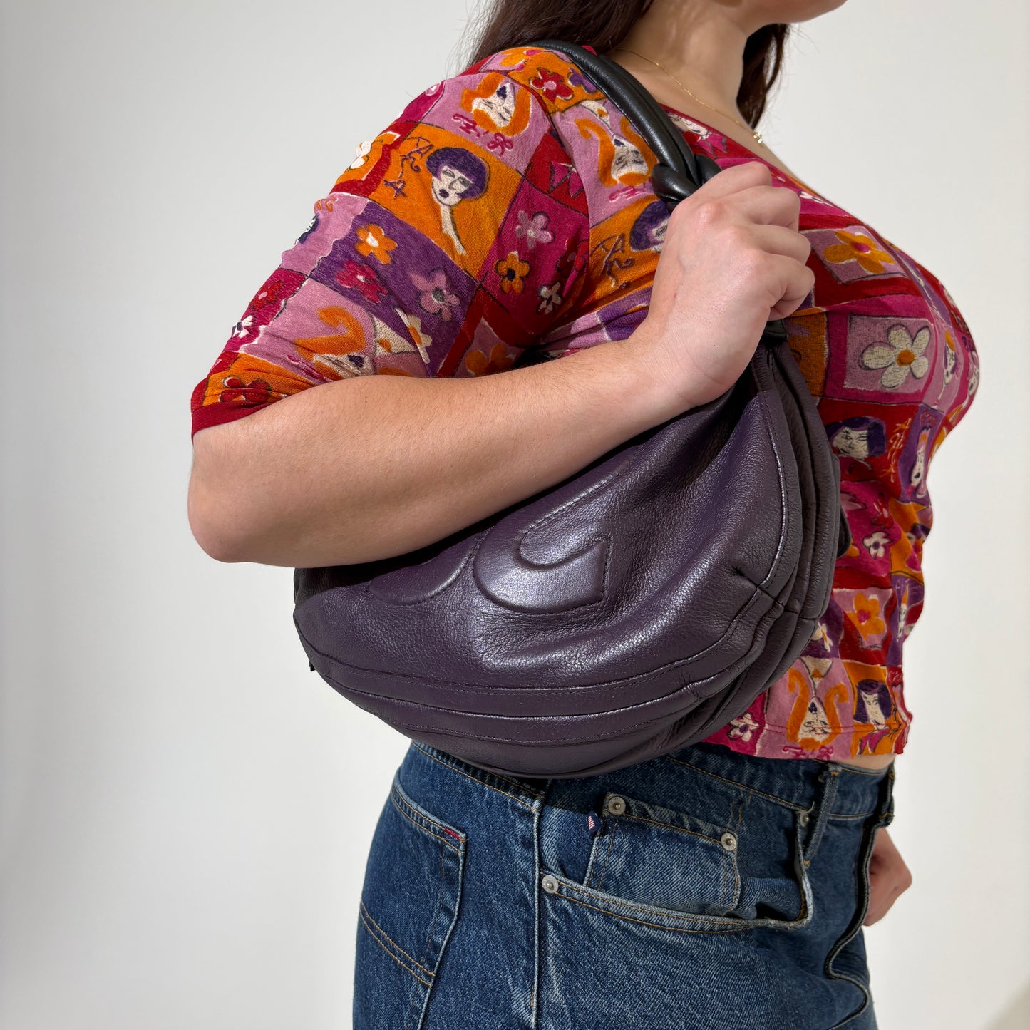 Leather Eggplant Hand Bag