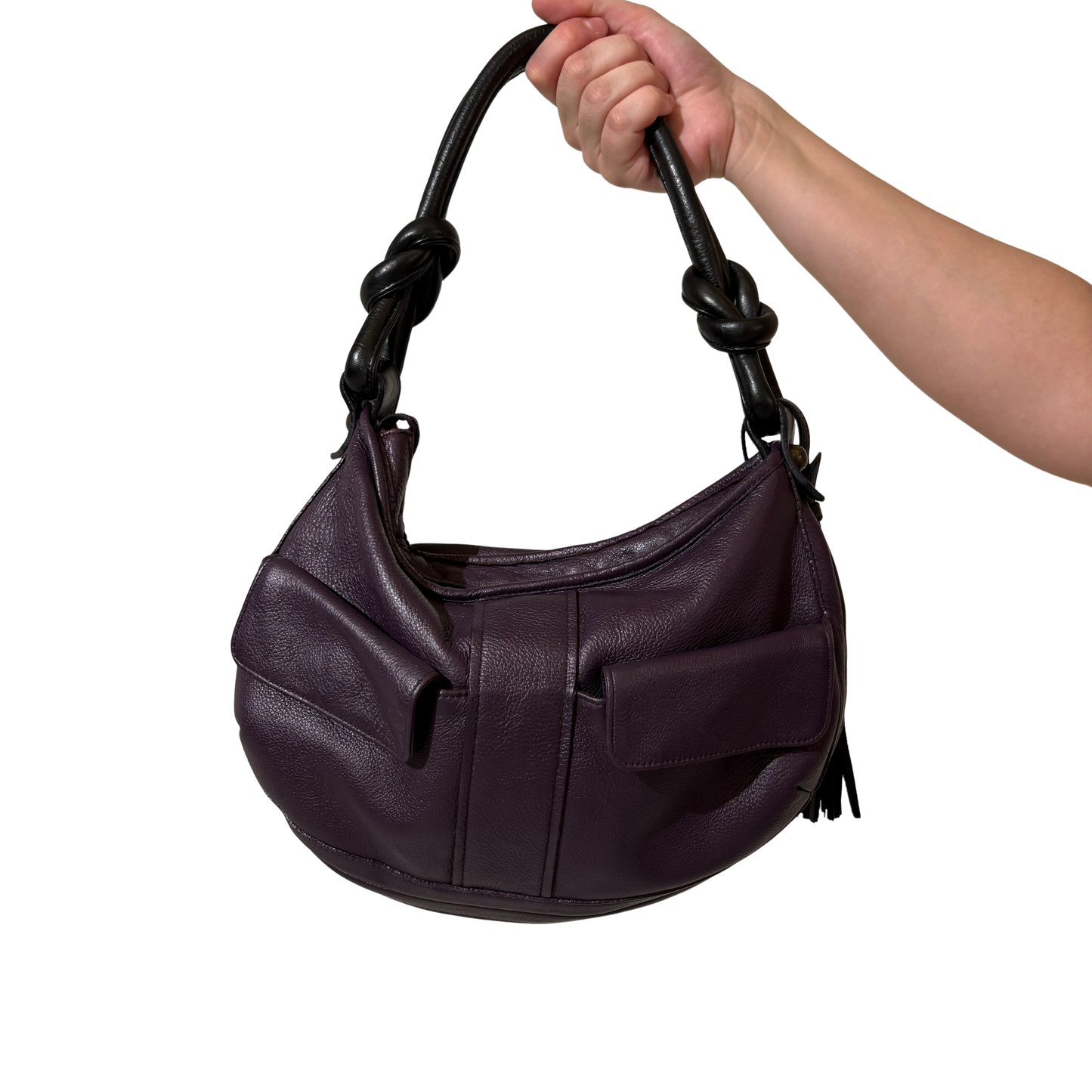 Leather Eggplant Hand Bag