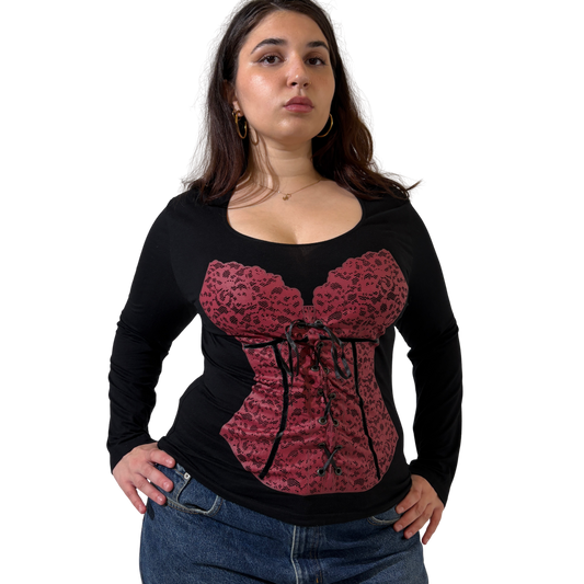 Printed Corset Lace up Long Sleeve