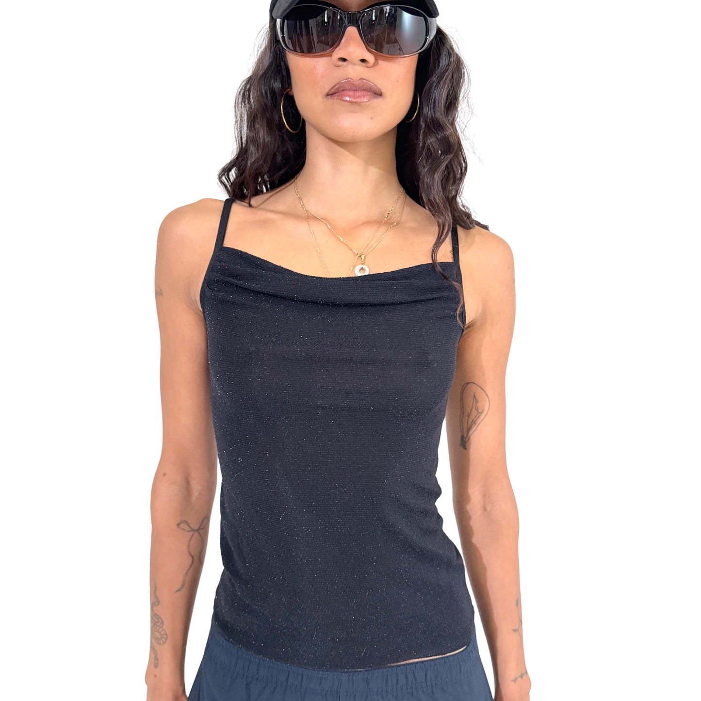 Black sparkle cowl neck cami