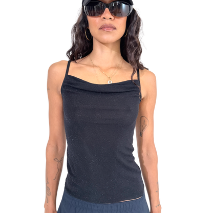 Black sparkle cowl neck cami