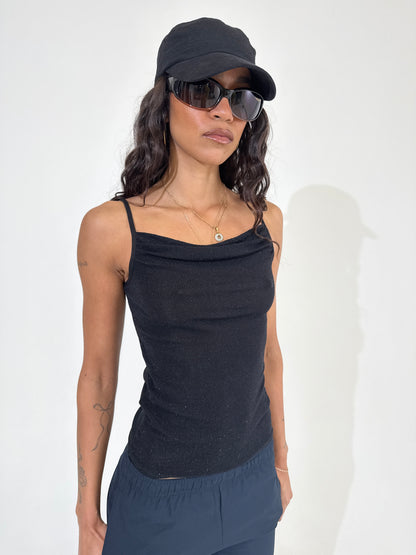 Black sparkle cowl neck cami
