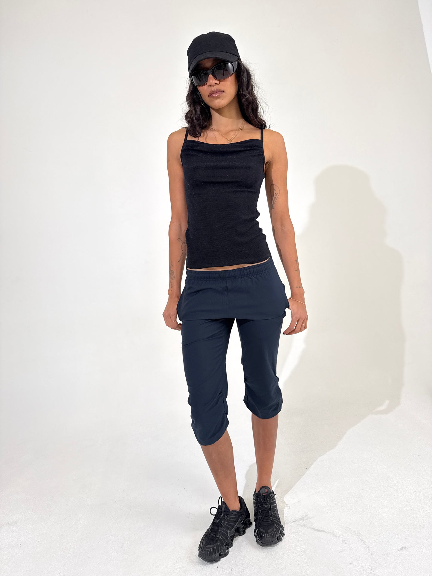 Black sparkle cowl neck cami