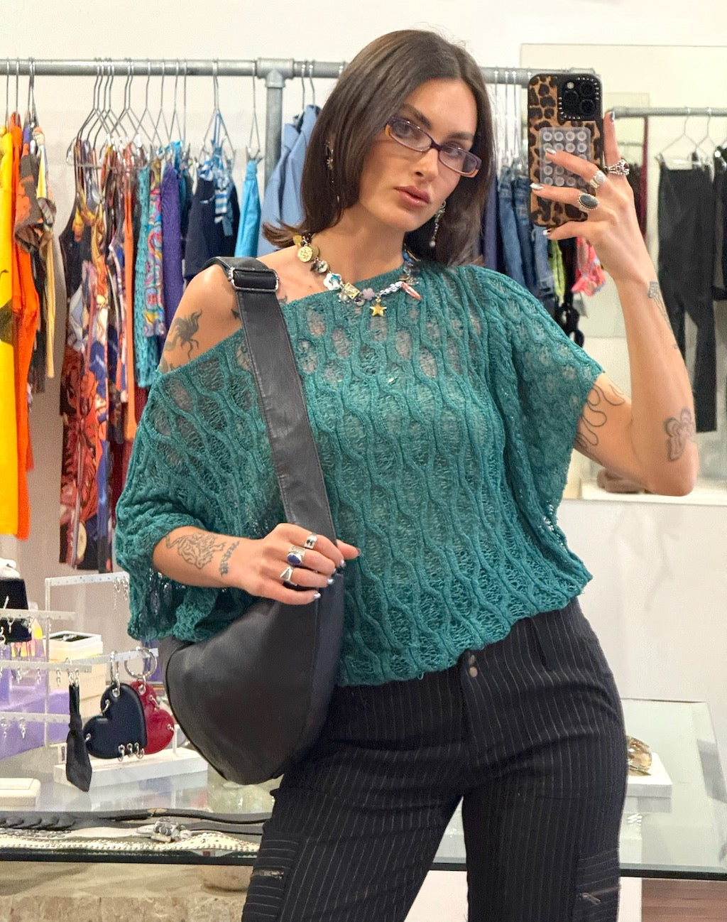 Turquoise Bat Wing Knit Top