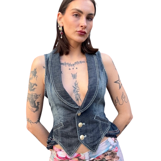 Ruffle Denim Vest Top