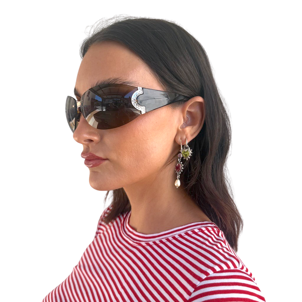 Frameless Brown Diamonte Sunglasses