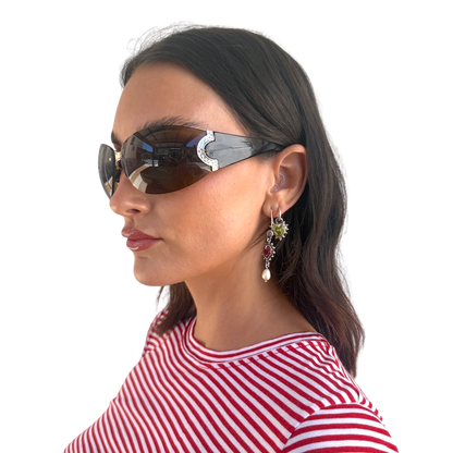 Frameless Brown Diamonte Sunglasses