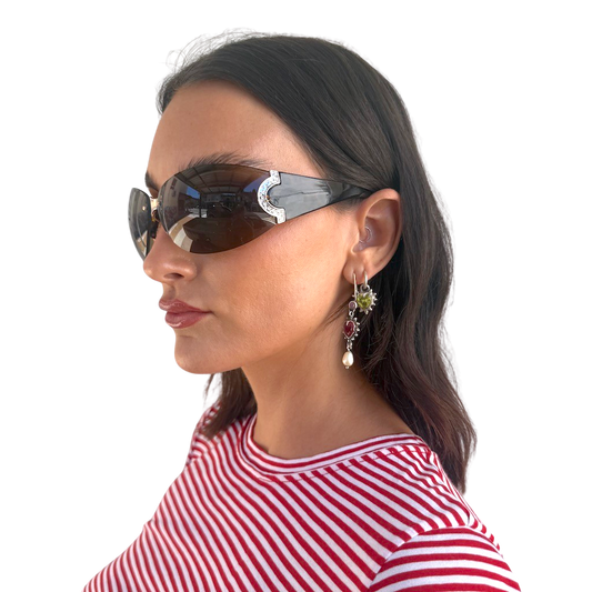 Frameless Brown Diamonte Sunglasses