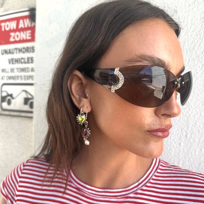 Frameless Brown Diamonte Sunglasses