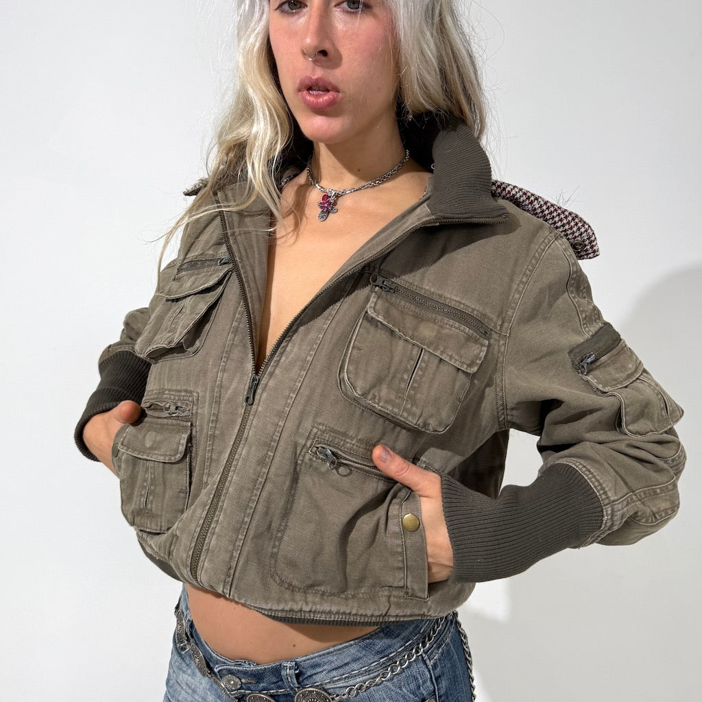 Cargo Khaki Zip Cropped Jacket