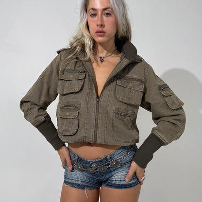 Cargo Khaki Zip Cropped Jacket
