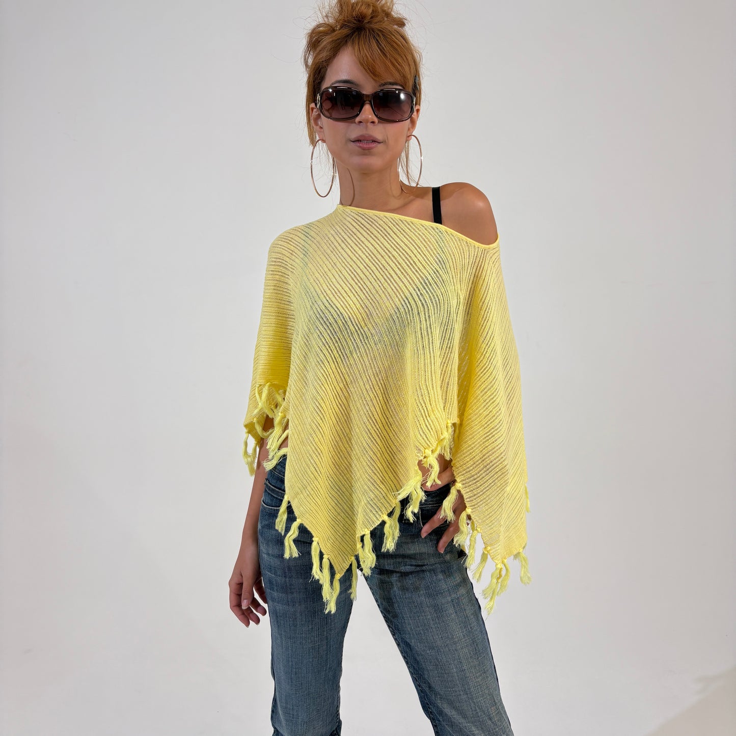 Semi Sheer Yellow Knit Poncho