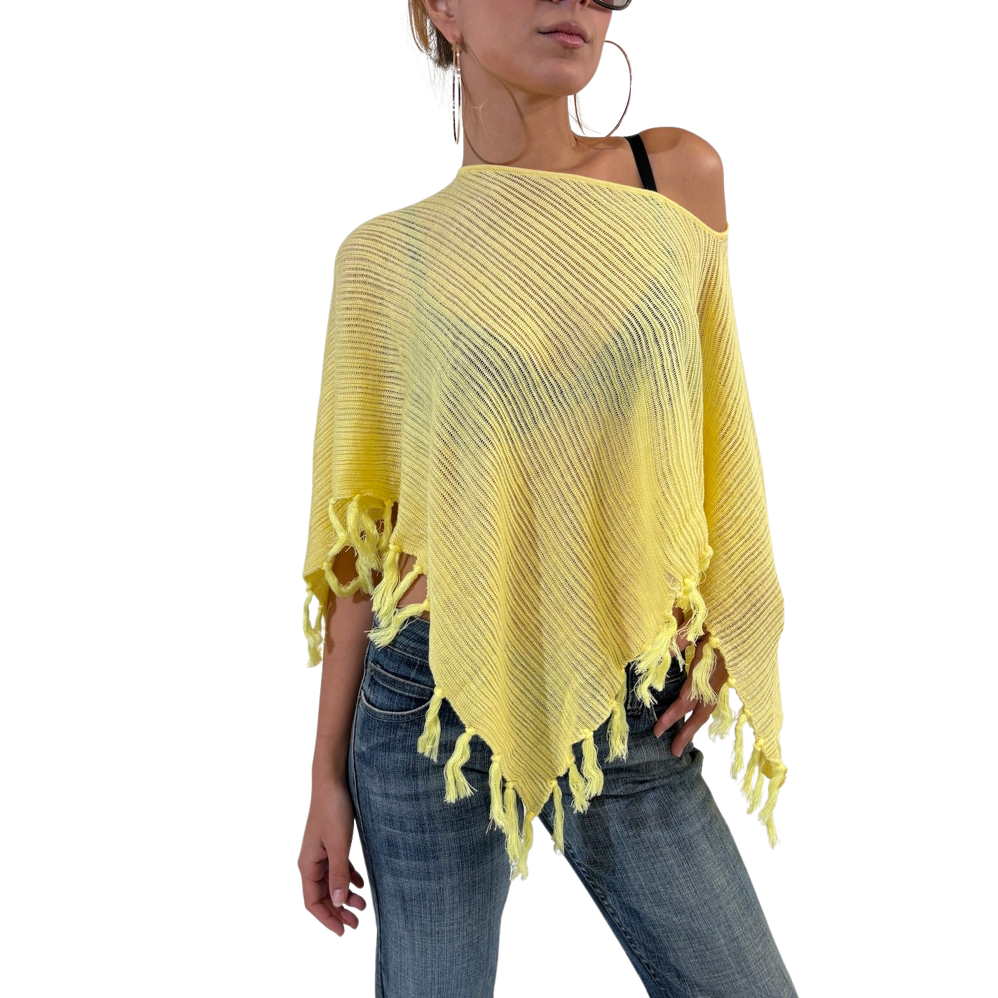 Semi Sheer Yellow Knit Poncho