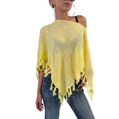 Semi Sheer Yellow Knit Poncho