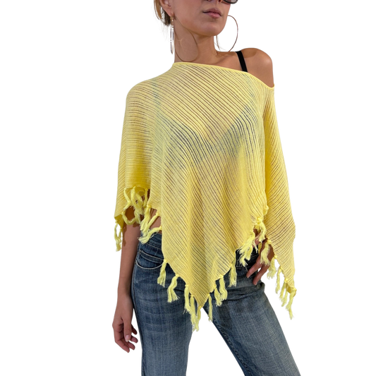 Semi Sheer Yellow Knit Poncho