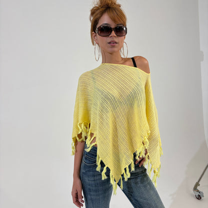 Semi Sheer Yellow Knit Poncho
