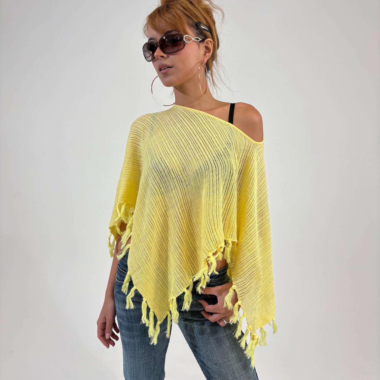 Semi Sheer Yellow Knit Poncho