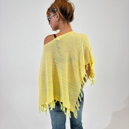 Semi Sheer Yellow Knit Poncho