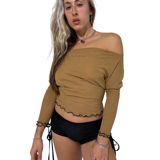 Off Shoulder Mesh Diamanté Top
