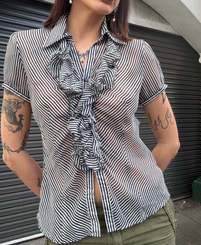 Ruffle Striped Blouse Shirt