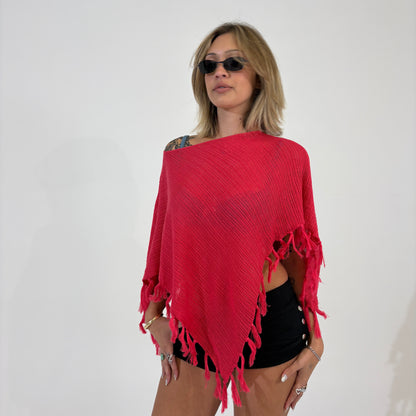 Semi Sheer Pink Tassel Poncho