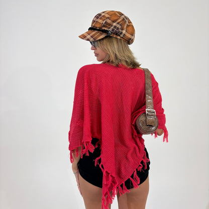 Semi Sheer Pink Tassel Poncho