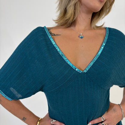 Blue Batwing with Sequin Trim