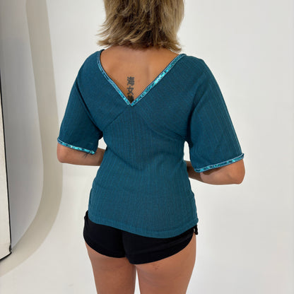 Blue Batwing with Sequin Trim