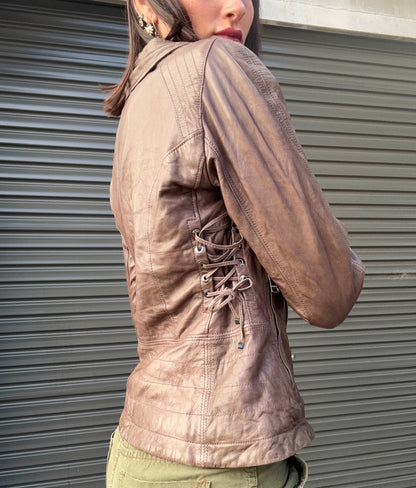 Mocha Leather Biker Jacket