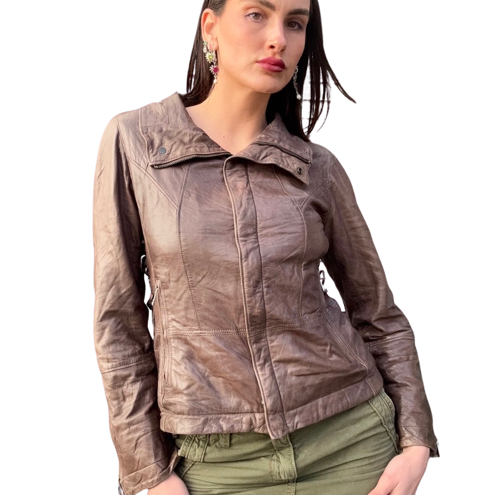 Mocha Leather Biker Jacket
