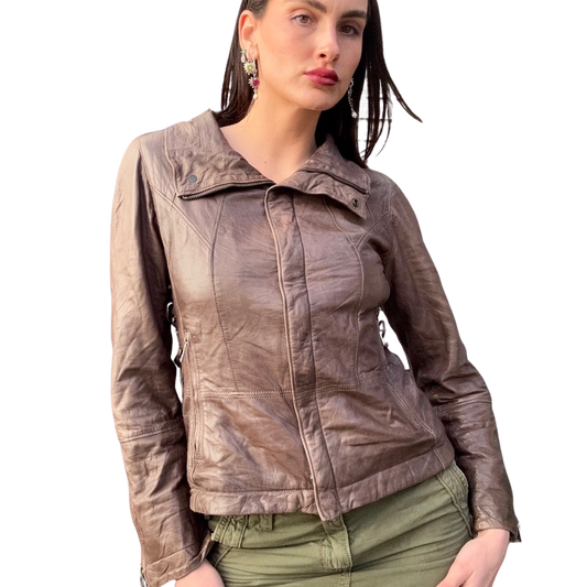 Mocha Leather Biker Jacket
