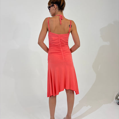 Strappy Coral Halter Dress