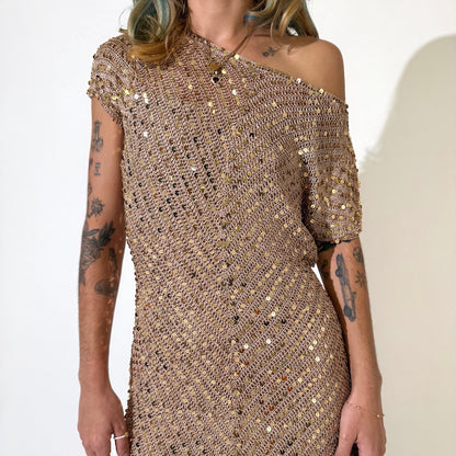 Gold Sequin Knitted Vintage Dress